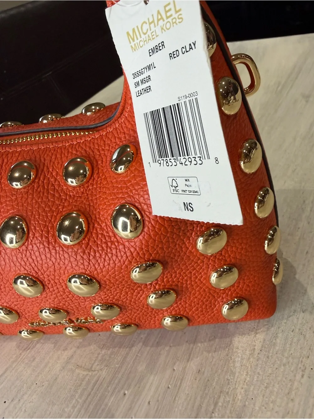 Michael Kors Ember Red Clay Studded Leather Crossbody Hobo